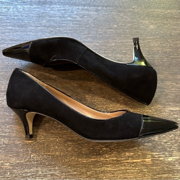 TALBOTS Diane Black Suede & Patent Leather Kitten Heel Pump 7.5 AA Narrow - Picture 4 of 8
